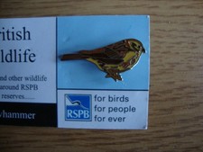 RSPB Vintage Enamel Pin Badge -British Wildlife Series -Yellow Hammer -Excellent