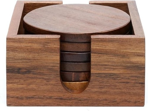 Acacia wood round coasters - wood,