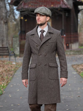 Mens Brown Herringbone Long