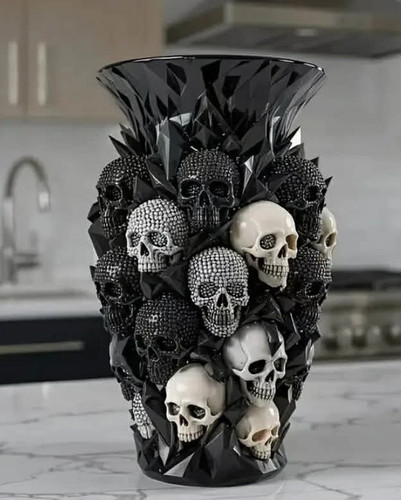 Small gothic skull vase statue - vase,