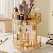 360° Storage Makeup Cosmetic Perfume Rotating Organiser Stand 2 Tier Shelves UK