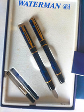 Waterman Blue Marble Fountain & Ballpoint Pen Set Boxed - used