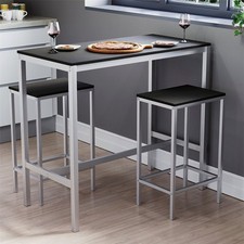 Wooden Bar Table & Stool Set 2 Seater Chair Industrial Kitchen Dining Room