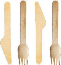 Chef Royale Combo Pack of 50 Wooden Knives and 50 Wooden Forks Biodegradable