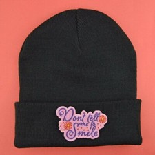 DON'T TELL ME TO SMILE Black Patch Beanie: sassy rude Ladies Hat Cap funny gift