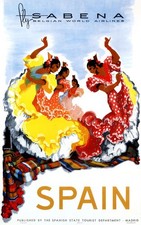 Fly Sabena Belgian World Airlines Spain Vintage Travel Poster Print