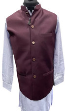 Mens Eid party Wedding Waistcoat Nehru jacket Maroon suiting plain fabric Indian