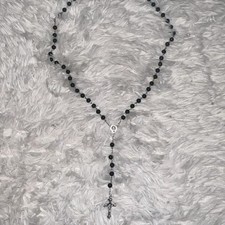 Black And Silver Rosary Beads Necklace With Crucifix Pendant