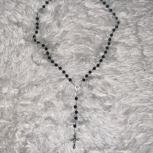 Black and silver rosary beads - black,