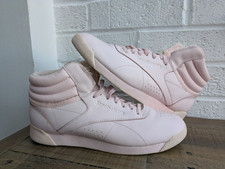 REEBOK Freestyle Hi-Tops Women's Trainers Baby Pink With No Tie Laces Size 5.5