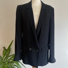 Zara Woman Black Blazer Jacket Long Size L Double Breasted Office Smart Suit