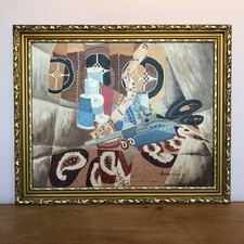 Vintage Cubist Sewing Oil Painting