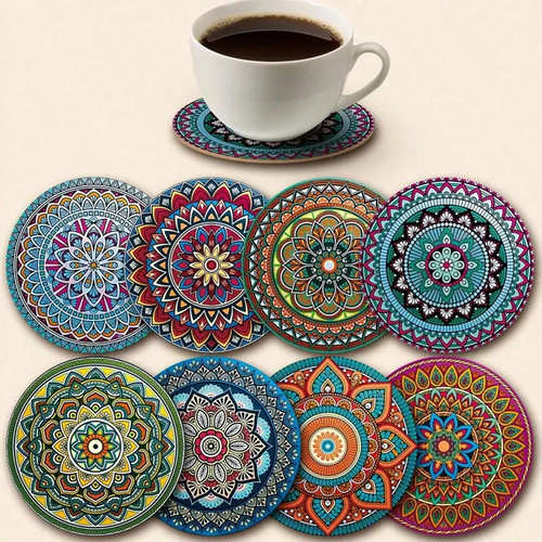 8pcs wooden coasters set - coasters, with