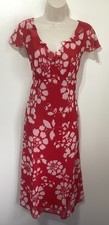 Per Una Red Floral Chiffon Midi Tea Dress 12 long tall floaty formal