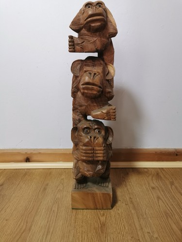 Hand carved wooden - carved, monkeys