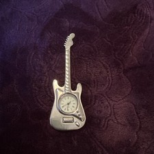 Silver Electric Guitar Clock Built In Stand Fully Working