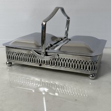 Chrome Jam Dish Two Glass Bowls Lever Opening Vintage 1930’s (M)