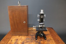 C Baker Microscope Vintage 34706 and Wooden Case 1940s Scientific Instrument