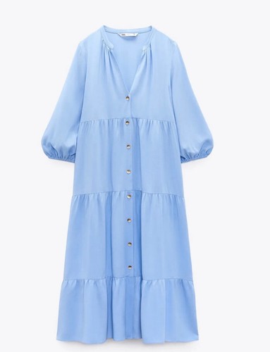 Zara light blue tiered midi - blue,