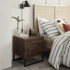 Zorras Bedside Table 2 Drawer Deep Walnut Effect Industrial (H)500(W)460(D)400mm