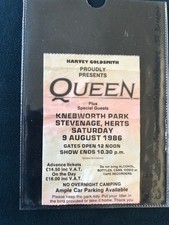 queen knebworth ticket 9th August 1986 rare genuine ticket stub