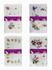 Ladies White Floral Handkerchiefs Hankies 5 or 10 Pack Various Designs UK Seller