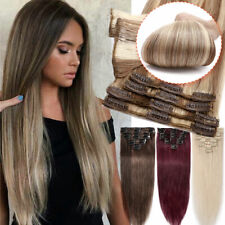 100% Real Remy Human Hair Extensions Clip In 8Pcs Full Head Long Medium Short UK