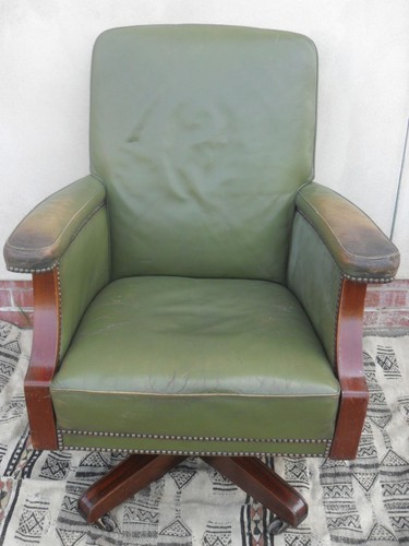 Green leather upholstered and - leather,