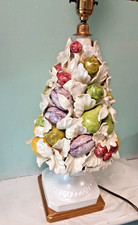 Very Rare Vintage Spanish Manises ceramic fruit decorated table lamp c1950s 