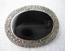 Beautiful large vintage Sterling Silver, Enamel & Marcasite brooch London 1991