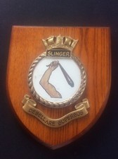 HMS SLINGER Royal Navy Shield Wooden Plaque Naval Memorabilia Military Militaria