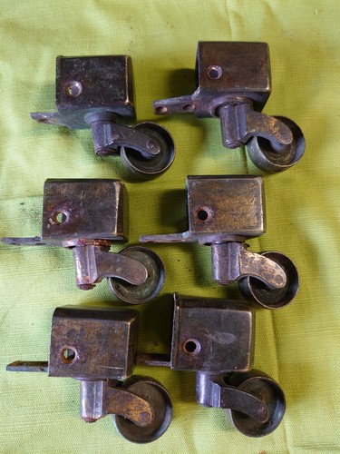 Brass castors set six - brass, castors.