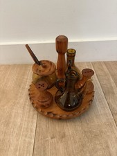 Vintage Wooden Cruet Set Amber