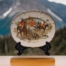 Vintage Fox Hunting Scene Plate Oval Serving Platter Meat Dish  Grindley + stand