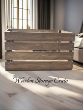 Medium Brown Stained Wooden Storage Crate - Rustic Organizer & Home Decor, Versa