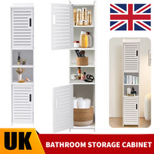 White 5Tier Bathroom Floor Cabinet Standing Storage Cupboard Door Wooden Shelve