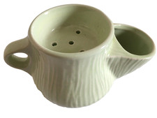 Vintage Green Ribbed Textured Pottery Shaving Mug Bowl - Retro
