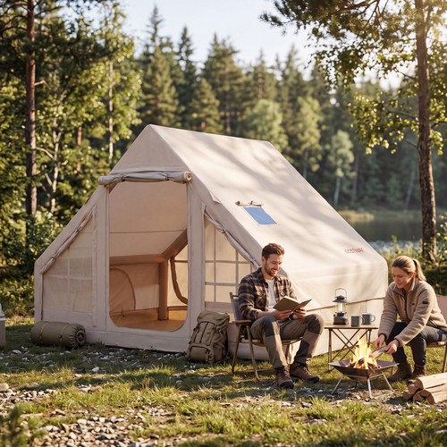 Inflatable tent with - with, stove