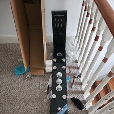 Thermostatic Shower Panel Column Tower Stainless Steel Black Waterfall Body Jet