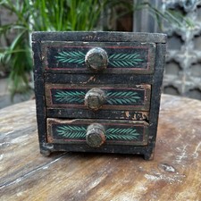 Vintage Old Hand Crafted Wooden Chest Drawer Jewelry Box With 3 Drawers Painted