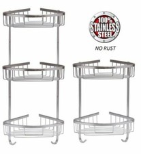 STAINLESS STEEL CORNER SHOWER CADDY BATHROOM STORAGE SHELF ORGANIZER BASKET