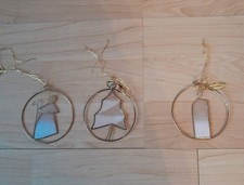 3 Natural Capiz Shell  Papillon  Christmas Tree  Decorations Bauble Handmade New