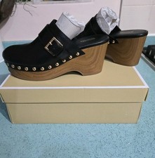 Michael Kors Womens Rye Leather Stud Wooden Mules Clogs Black Size 6 Uk- 8 USA