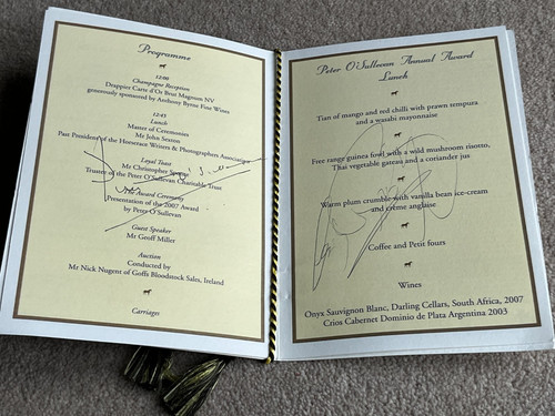 2007 award menu - menu, signed