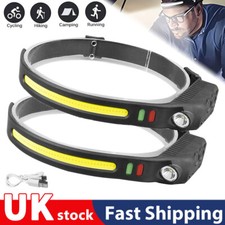 2 PCS COB+LED Headlamp Headlight Torch Flashlight Work Light Bar Head Band Lamp