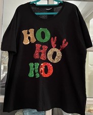 Beloved Ladies Christmas Sequinned HO HO HO Short Sleeve T-Shirt - XXL P2P 24”