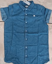 River Island Blue Denim Shirt Short Sleeve Boys Size 11-12 Years