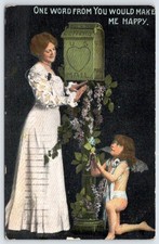 1913 U.S. MAILBOX ONE WORD FROM YOU WOULD MAKE ME HAPPY ANGEL CHERUB POSTCARD