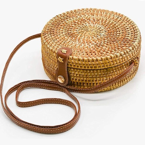Round rattan wicker crossbody - wicker,