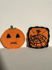 Handmade Crochet Orange Pumpkin Mug Cup Coasters Set Of 2, Halloween, Autumn